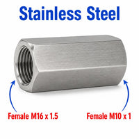 M16x1.5 Female to M10x1 Female Stainless Steel 304 Sensor Adaptor Fittings Conversion