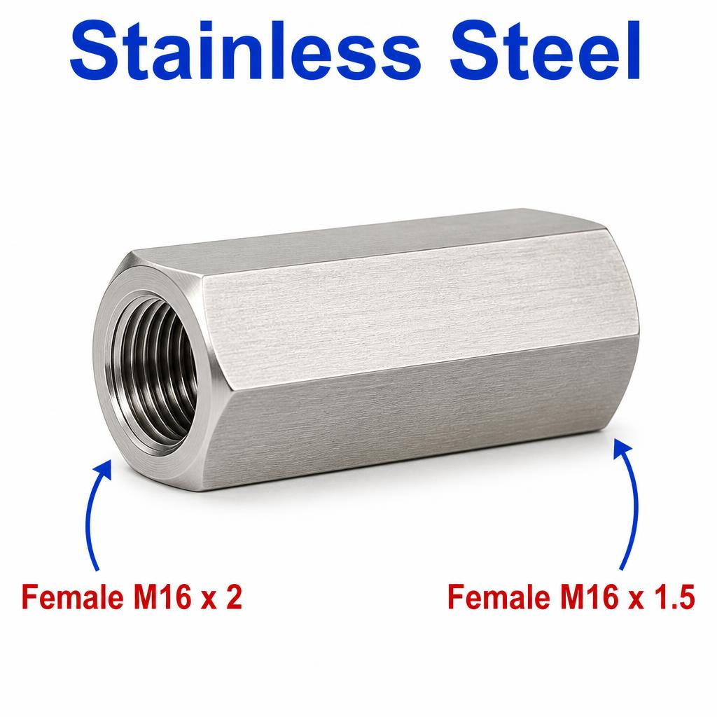 M16x2 Female to M16x1.5 Female Stainless Steel 304 Sensor Adaptor Fittings Conversion