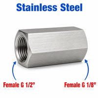 BSP G 1/2 inch Female to BSP G 1/8 inch Female Stainless Steel 304 Sensor Adaptor Fittings Conversion