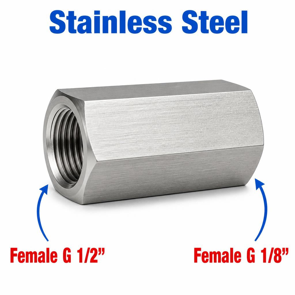 BSP G 1/2 inch Female to BSP G 1/8 inch Female Stainless Steel 304 Sensor Adaptor Fittings Conversion