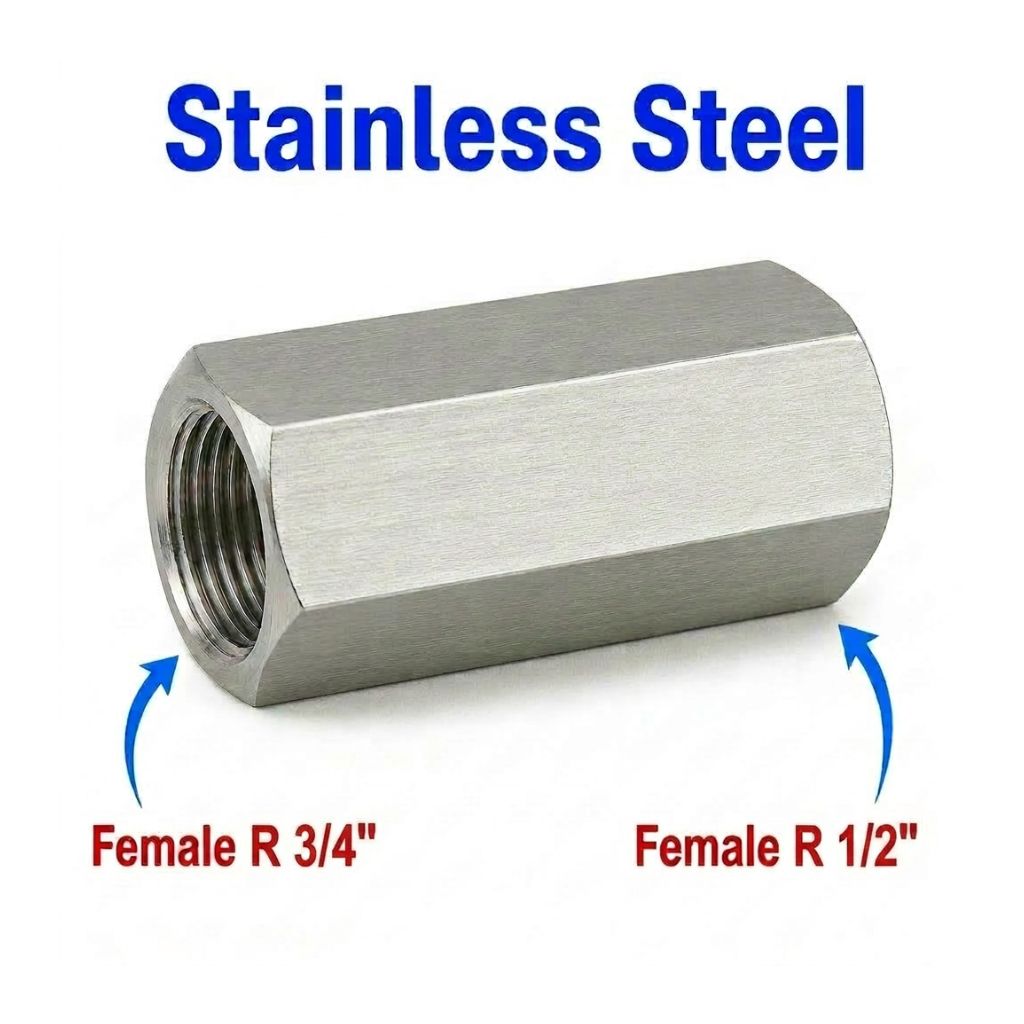 BSPT Tapered R 3/4 inch Female to BSPT Tapered R 1/2 inch Female Stainless Steel 304 Sensor Adaptor Fittings Conversion