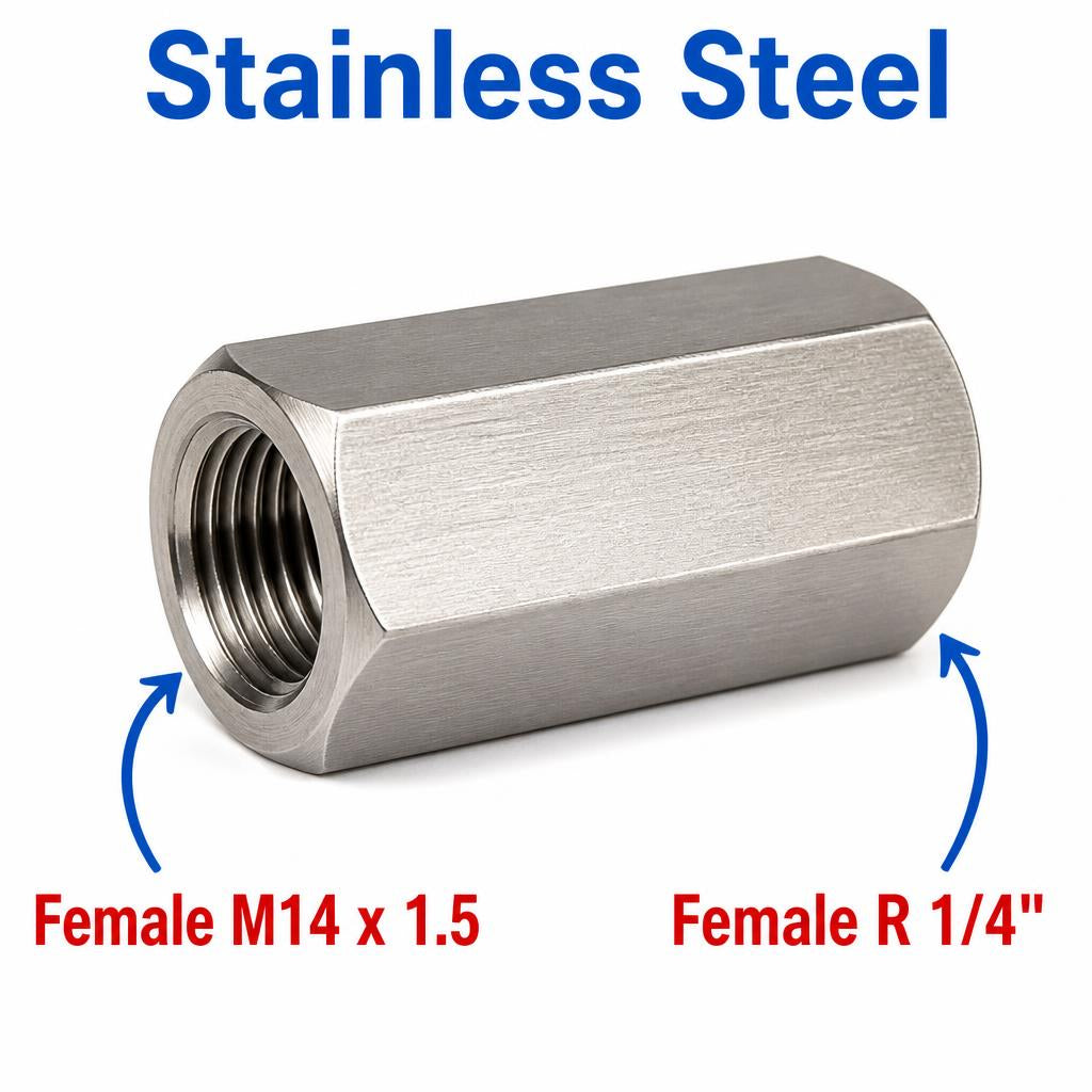 M14x1.5 Female to BSPT Tapered R 1/4 inch Female Stainless Steel 304 Sensor Adaptor Fittings Conversion