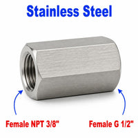 3/8 inch NPT Female to BSP G 1/2 inch Female Stainless Steel 304 Sensor Adaptor Fittings Conversion
