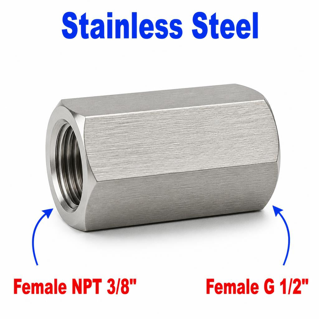 3/8 inch NPT Female to BSP G 1/2 inch Female Stainless Steel 304 Sensor Adaptor Fittings Conversion
