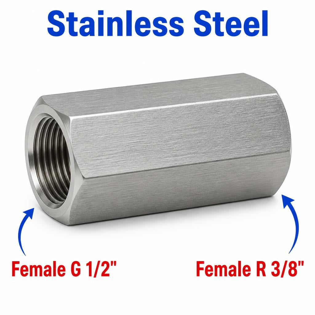 BSP G 1/2 inch Female to BSPT Tapered R 3/8 inch Female Stainless Steel 304 Sensor Adaptor Fittings Conversion