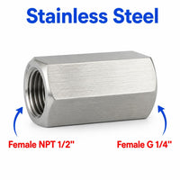 1/2 inch NPT Female to BSP G 1/4 inch Female Stainless Steel 304 Sensor Adaptor Fittings Conversion