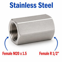 M20x1.5 Female to BSPT Tapered R 1/2 inch Female Stainless Steel 304 Sensor Adaptor Fittings Conversion