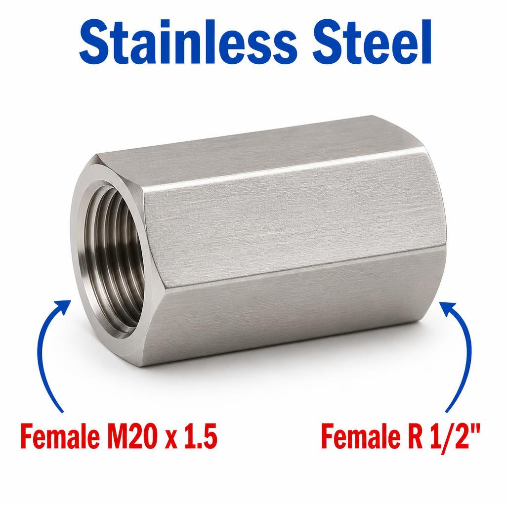 M20x1.5 Female to BSPT Tapered R 1/2 inch Female Stainless Steel 304 Sensor Adaptor Fittings Conversion
