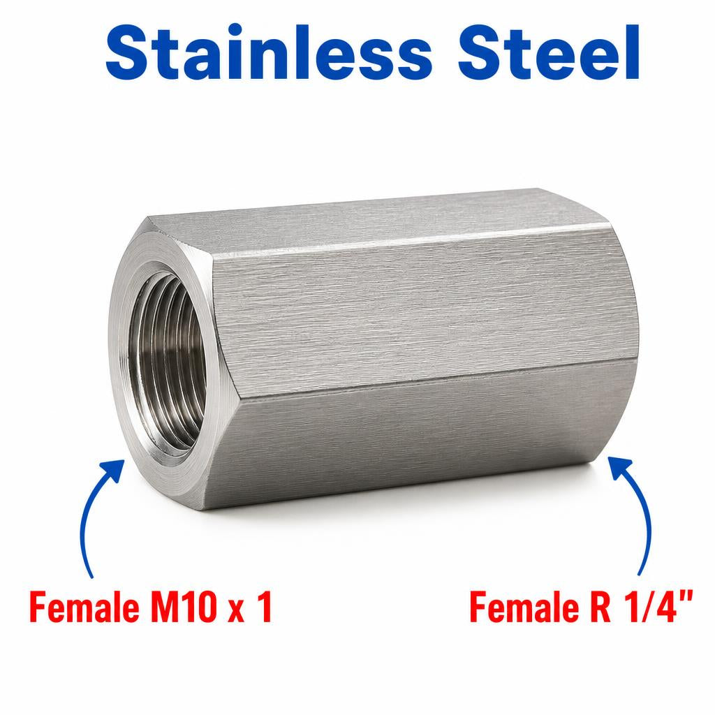 M10x1 Female to BSPT Tapered R 1/4 inch Female Stainless Steel 304 Sensor Adaptor Fittings Conversion