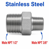 1/2 inch NPT Male to 3/8 inch NPT Male Stainless Steel 304 Sensor Adaptor Fittings Conversion