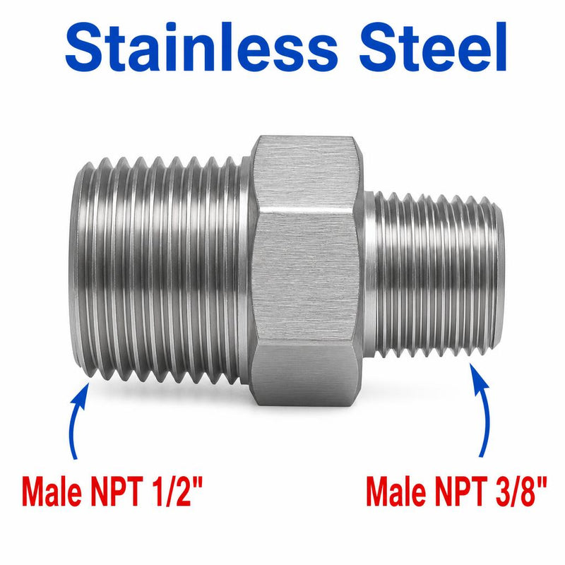 1/2 inch NPT Male to 3/8 inch NPT Male Stainless Steel 304 Sensor Adaptor Fittings Conversion