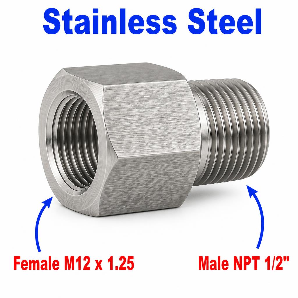 M12x1.25 Female to 1/2 inch NPT Male Stainless Steel 304 Sensor Adaptor Fittings Conversion