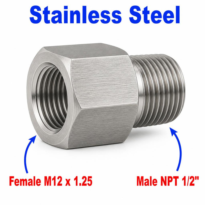 M12x1.25 Female to 1/2 inch NPT Male Stainless Steel 304 Sensor Adaptor Fittings Conversion