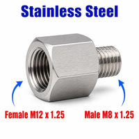M12x1.25 Female to M8x1.25 Male Stainless Steel 304 Sensor Adaptor Fittings Conversion