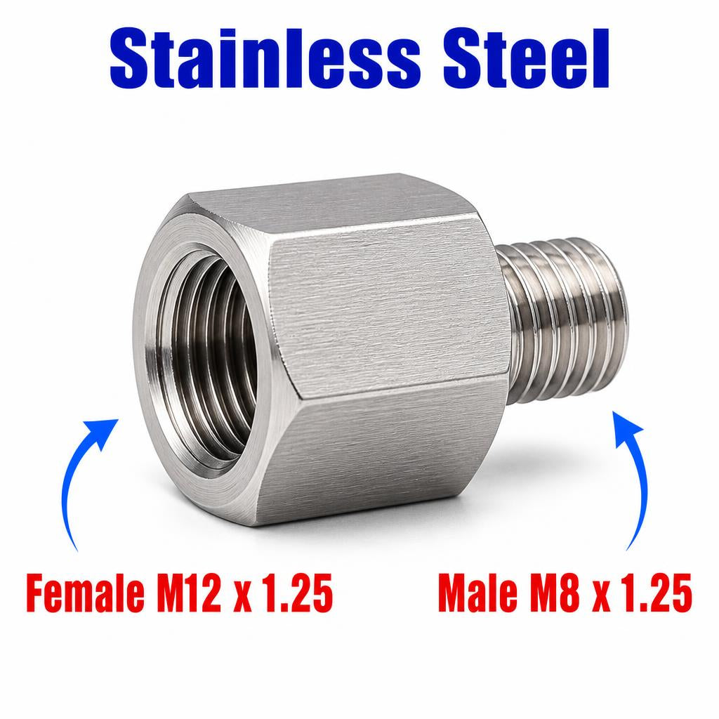 M12x1.25 Female to M8x1.25 Male Stainless Steel 304 Sensor Adaptor Fittings Conversion