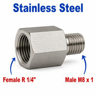 BSPT Tapered R 1/4 inch Female to M8x1 Male Stainless Steel 304 Sensor Adaptor Fittings Conversion