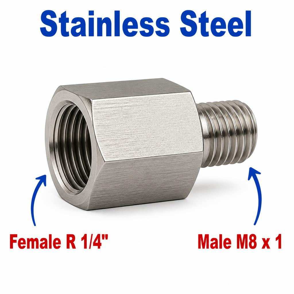 BSPT Tapered R 1/4 inch Female to M8x1 Male Stainless Steel 304 Sensor Adaptor Fittings Conversion