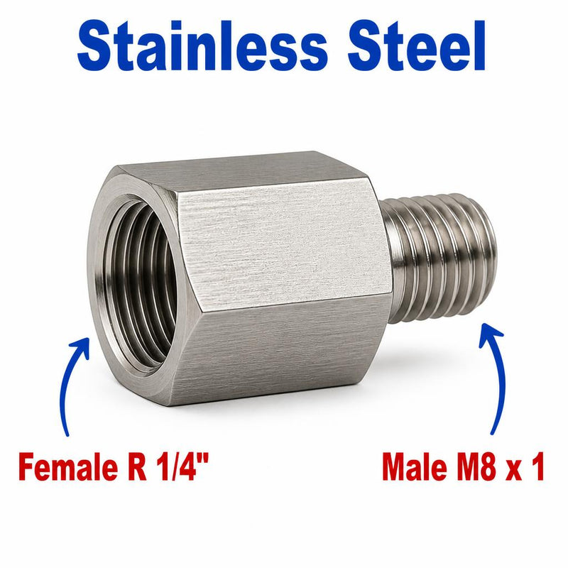BSPT Tapered R 1/4 inch Female to M8x1 Male Stainless Steel 304 Sensor Adaptor Fittings Conversion