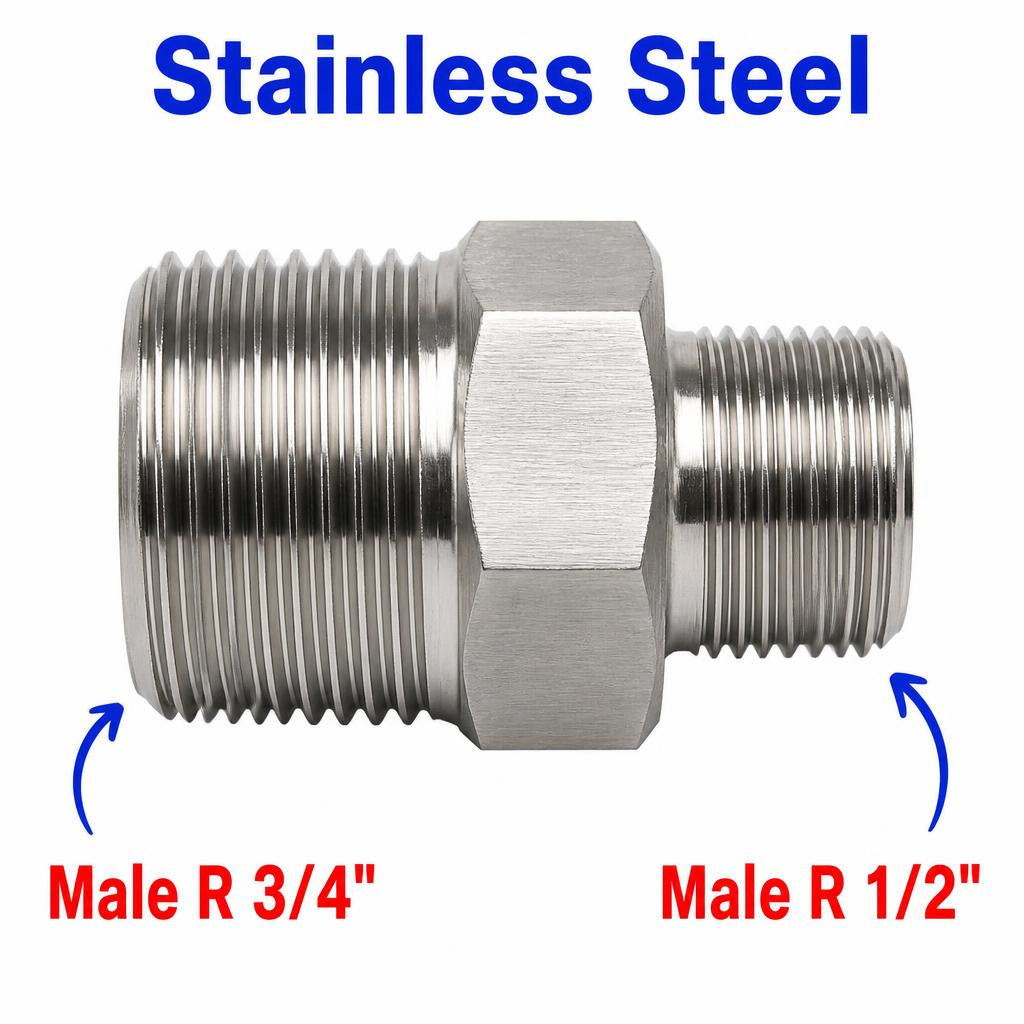 BSPT Tapered R 3/4 inch Male to BSPT Tapered R 1/2 inch Male Stainless Steel 304 Sensor Adaptor Fittings Conversion