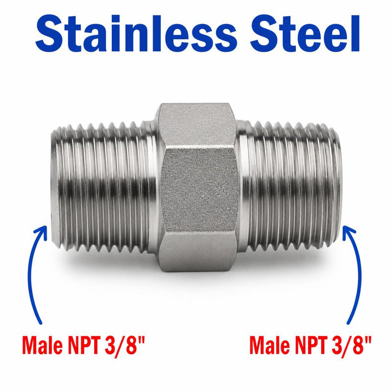 3/8 inch NPT Male to 3/8 inch NPT Male Stainless Steel 304 Sensor Adaptor Fittings Conversion