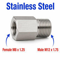 M8x1.25 Female to M12x1.75 Male Stainless Steel 304 Sensor Adaptor Fittings Conversion