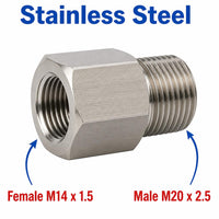 M14x1.5 Female to M20x2.5 Male Stainless Steel 304 Sensor Adaptor Fittings Conversion