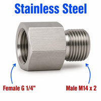 BSP G 1/4 inch Female to M14x2 Male Stainless Steel 304 Sensor Adaptor Fittings Conversion