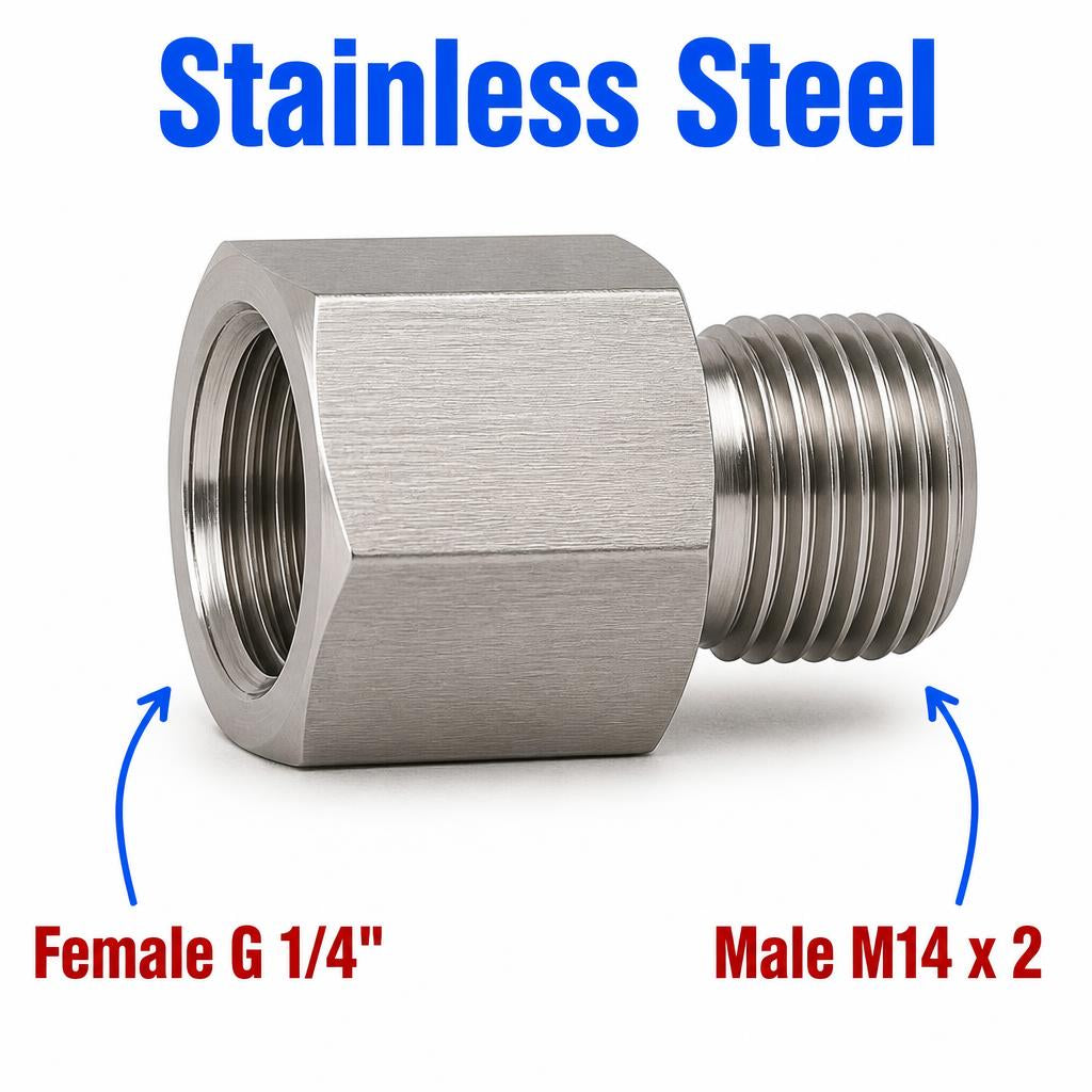 BSP G 1/4 inch Female to M14x2 Male Stainless Steel 304 Sensor Adaptor Fittings Conversion