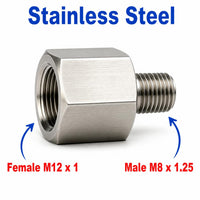 M12x1 Female to M8x1.25 Male Stainless Steel 304 Sensor Adaptor Fittings Conversion