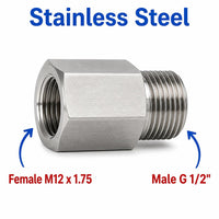 M12x1.75 Female to BSP G 1/2 inch Male Stainless Steel 304 Sensor Adaptor Fittings Conversion