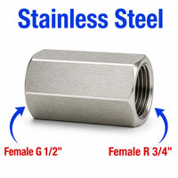 BSP G 1/2 inch Female to BSPT Tapered R 3/4 inch Female Stainless Steel 304 Sensor Adaptor Fittings Conversion