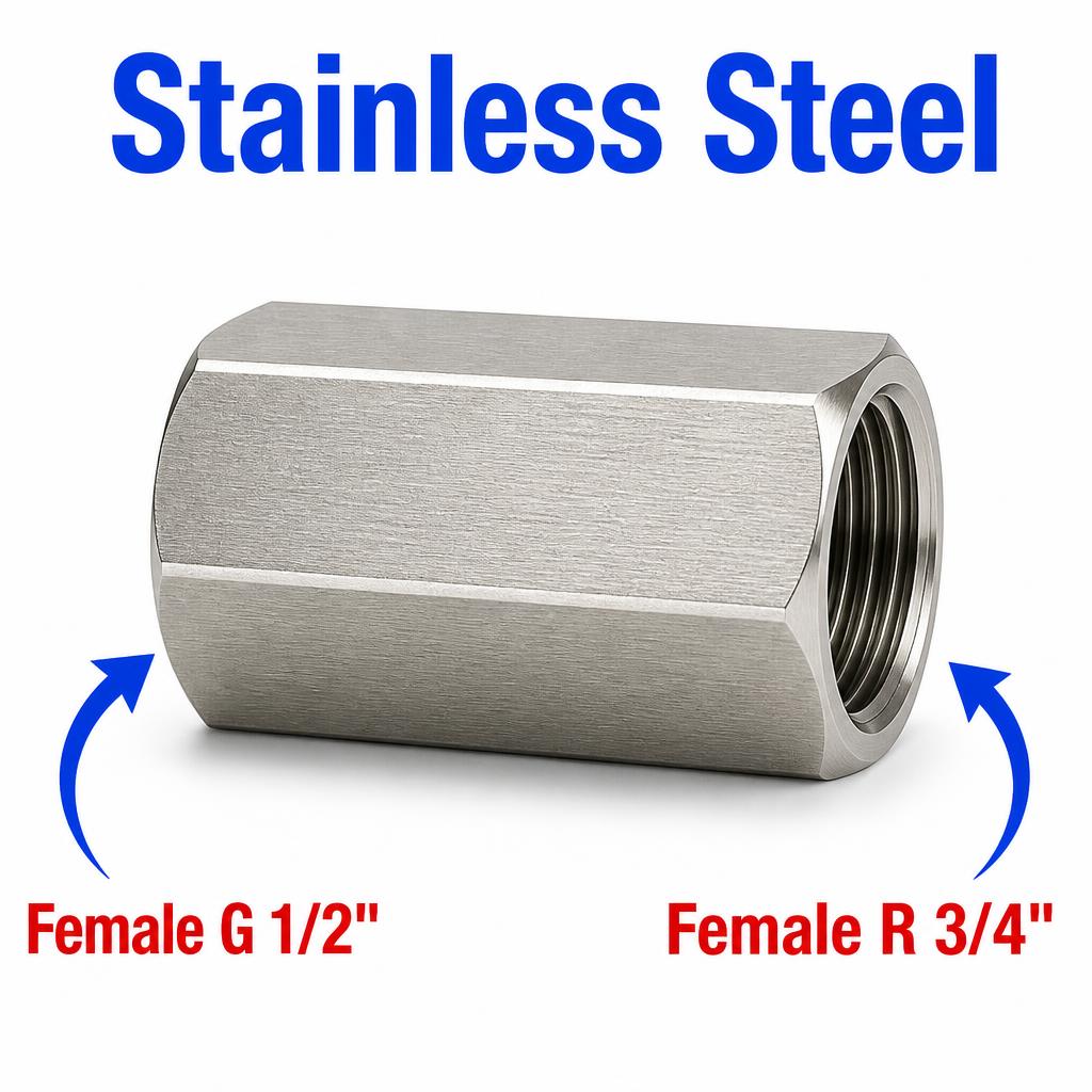 BSP G 1/2 inch Female to BSPT Tapered R 3/4 inch Female Stainless Steel 304 Sensor Adaptor Fittings Conversion