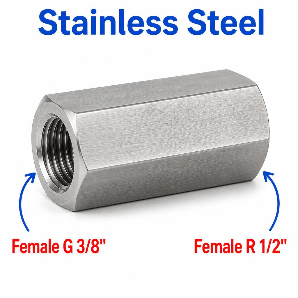 BSP G 3/8 inch Female to BSPT Tapered R 1/2 inch Female Stainless Steel 304 Sensor Adaptor Fittings Conversion