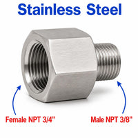 3/4 inch NPT Female to 3/8 inch NPT Male Stainless Steel 304 Sensor Adaptor Fittings Conversion