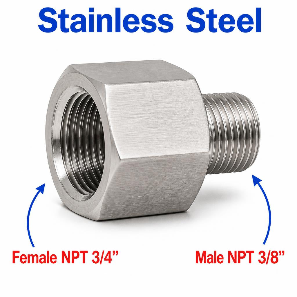 3/4 inch NPT Female to 3/8 inch NPT Male Stainless Steel 304 Sensor Adaptor Fittings Conversion