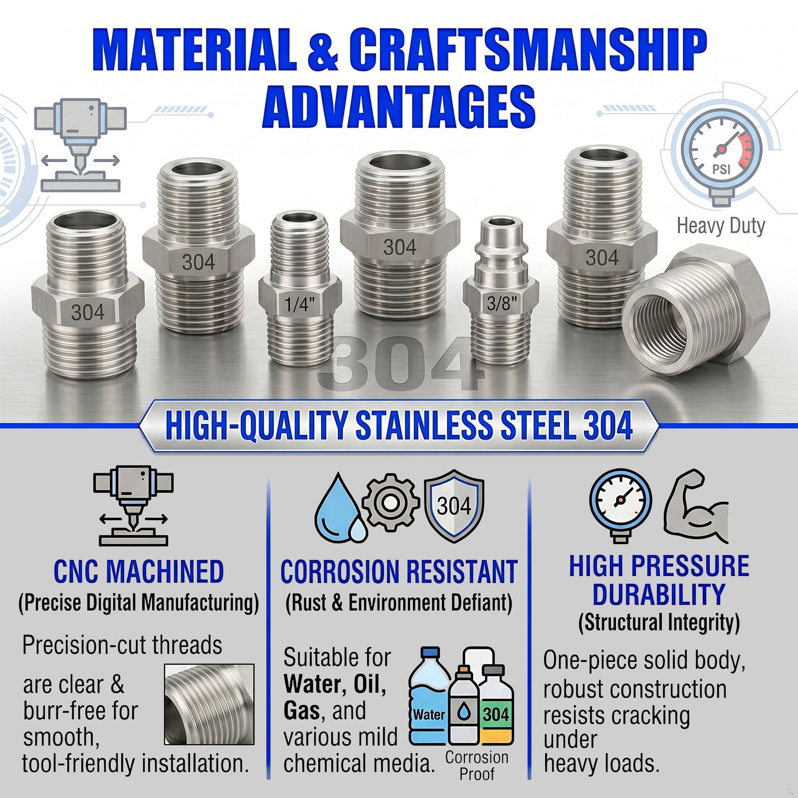 M12x1.5 Female to M10x1 Male Stainless Steel 304 Sensor Adaptor Fittings Conversion