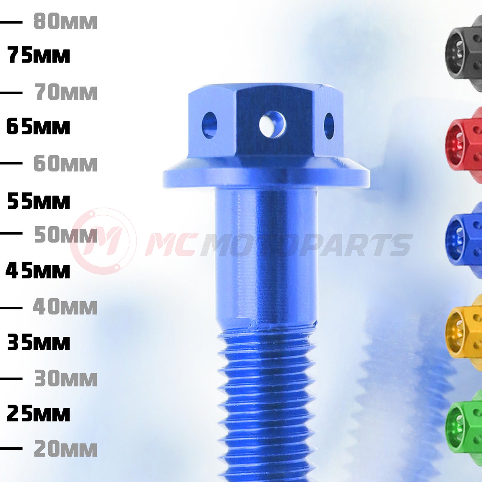 MC Motoparts race spec CNC crankcase cover bolts for Triumph Trident 660 2020-2025, M6 size, high-quality motorcycle engine hardware.