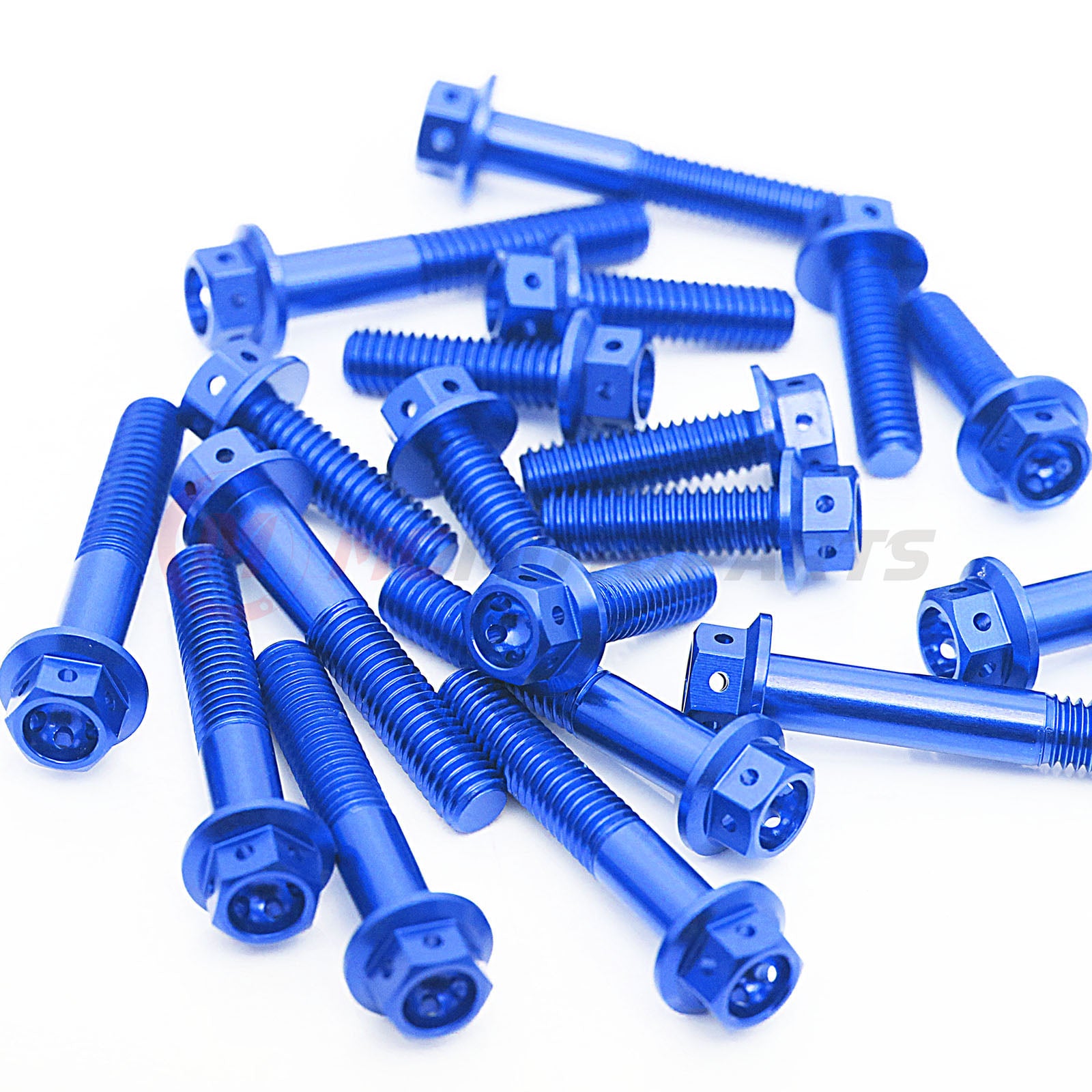 CNC Race Spec Crankcase Cover Bolt Kit for Triumph Speed Triple 1200 / RS 2021-2024, M6 bolts with blue accents, by MC Motoparts