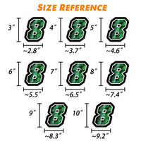 Set of three MC Motoparts Elite Series high-visibility racing decals with checkered style, personalized with name and number for dirt bikes.