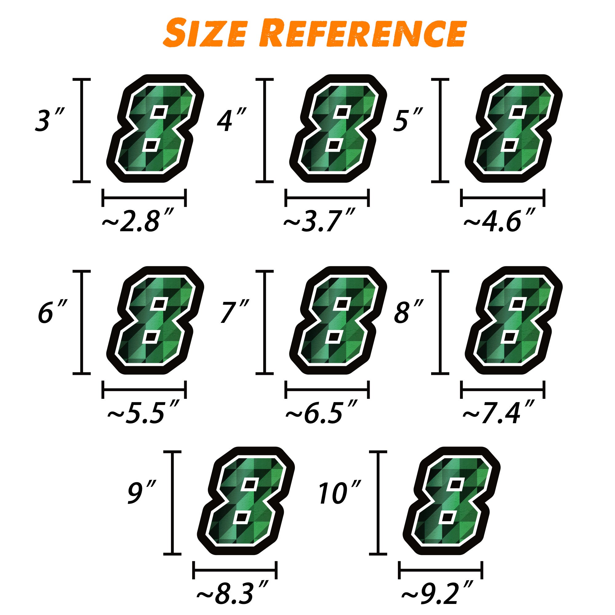 Set of three MC Motoparts Elite Series high-visibility racing decals with checkered style, personalized with name and number for dirt bikes.