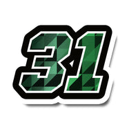 MC Motoparts Elite Series racing number stickers with checkered style, personalized name and number for dirt bikes and motorcycles.