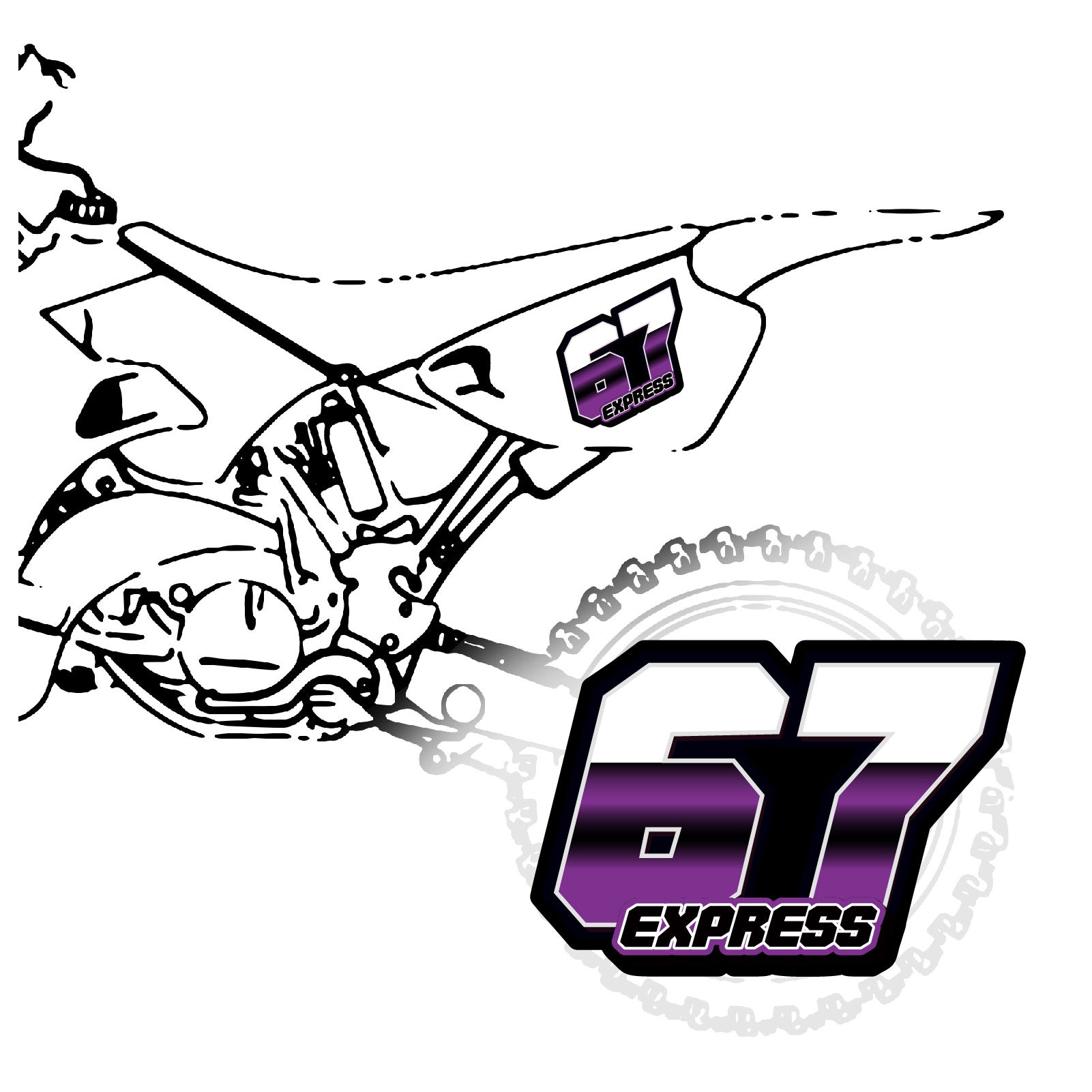 Set of three custom racing number decals with name, T16 split-fade gradient style, for motocross and karting from MC Motoparts.