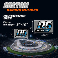 Set of three custom racing number decals with shredded T12 style and name for motocross and karting from MC Motoparts