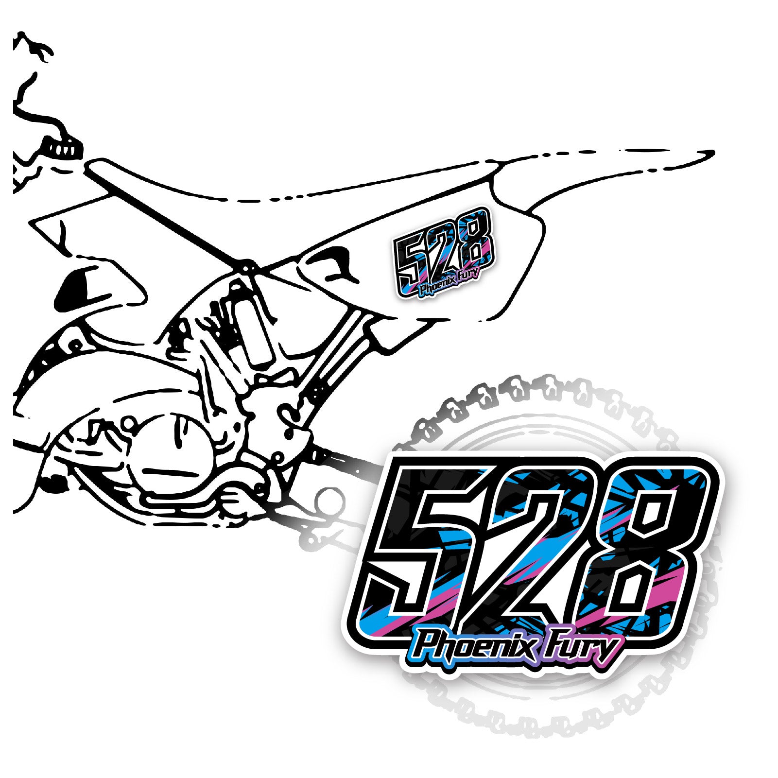 Set of 3 custom racing number decals with T17 multi-color shatter fill style and personalized name for motocross and karting.