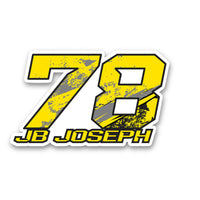 Set of three custom racing number decals with T19 multi-tone gradient style and personalized name for motocross and karting.