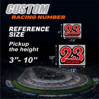 Set of 3 personalized MC Motoparts racing number decals with names, T20 solid color style for motocross and karting graphics.