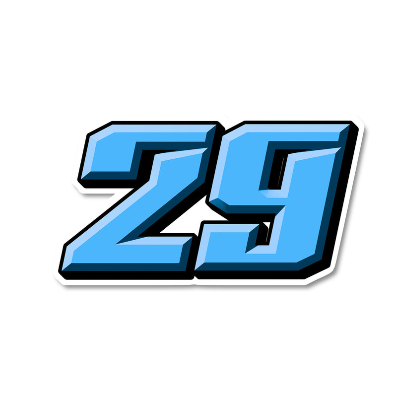 Three personalized MC Motoparts racing number stickers in T22 solid color style for dirt bikes and motorcycles.