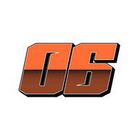 Custom racing number stickers in T24 split-fade gradient for dirt bikes and motorcycles, three personalized vinyl decals by MC Motoparts.