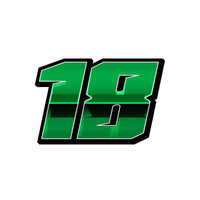 Custom T25 gradient racing number stickers by MC Motoparts, personalized vinyl decals for dirt bikes and motorcycles.