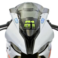 Custom T28 gradient color racing number stickers by MC Motoparts, designed for dirt bikes and motorcycles, 3-pack vinyl decals.